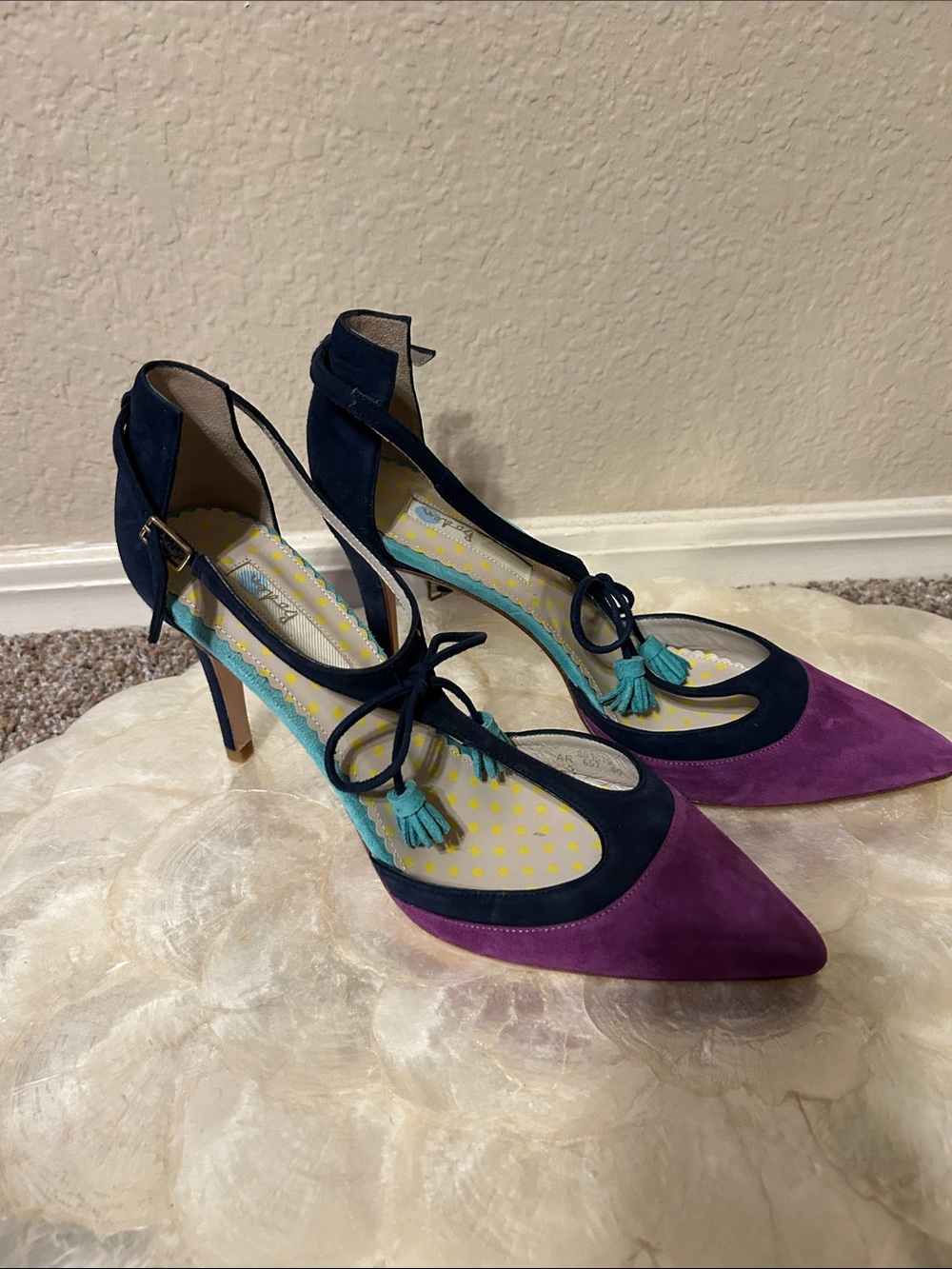 BODEN Alice Suede Purple Navy Tasseled Heels Pointed Toe Size EU 40 NEW 🆕